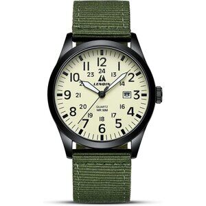 Men's Military Field Watch, Analog Quartz, Waterproof, Nylon Band, Sports Watch